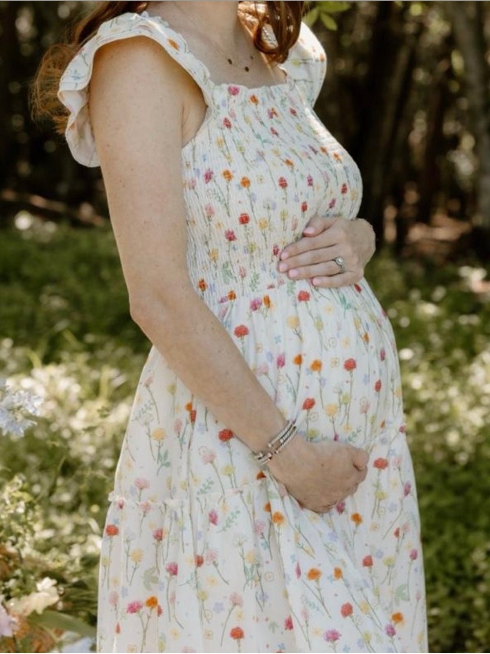 PinkBlush White Floral Smocked Maternity Dress